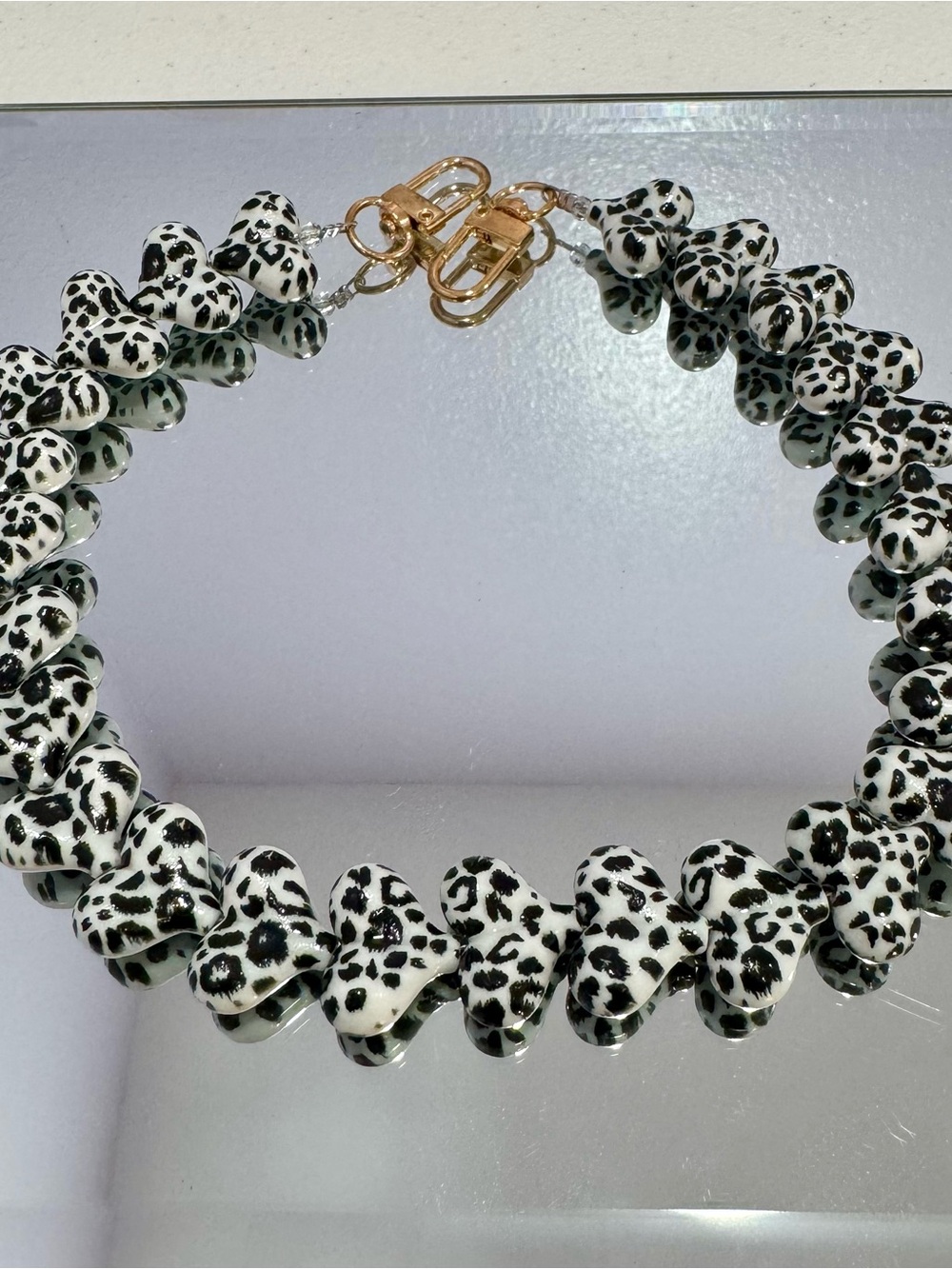 New Leopard Print Heart Bag Chain 16 inches  in Black & White